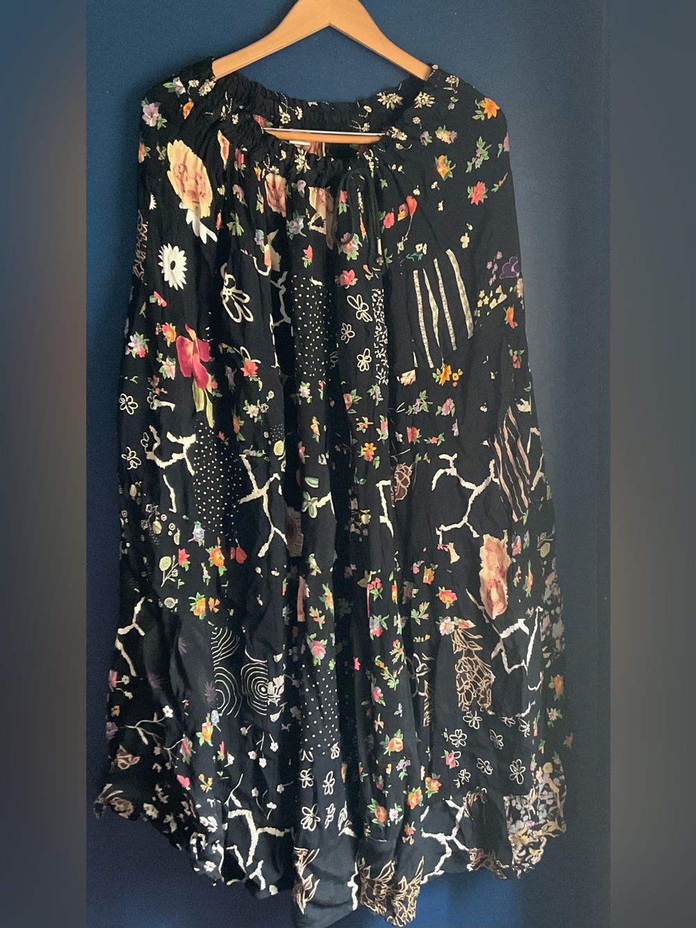 Black Floral Patchwork Maxi Skirt